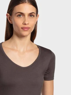 Online Rewoolution ALEXANDRIA - t-shirt in merino jersey 140 gr per donna in colore marrone