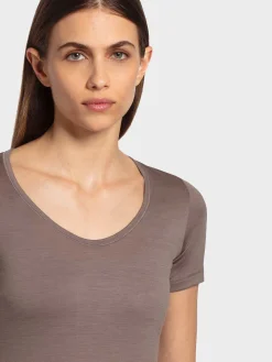 Online Rewoolution ALEXANDRIA - t-shirt in merino jersey 140 gr  per donna in colore marrone