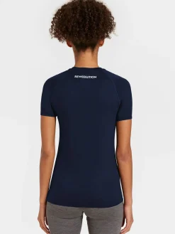 Discount Rewoolution ALI - t-shirt in merino jersey 190 gr per donna in colore blu