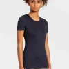 Sale Rewoolution SKIN - t-shirt in merino mesh 180 gr  per donna in colore blu