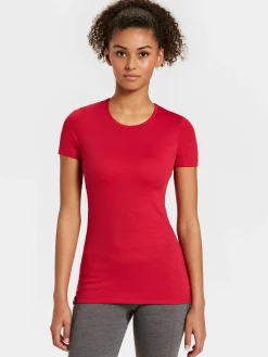 Outlet Rewoolution SKIN - t-shirt in merino mesh 180 gr  per donna in colore rosso