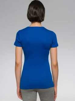 Online Rewoolution SKIN - t-shirt in merino mesh 180 gr  per donna in colore blu